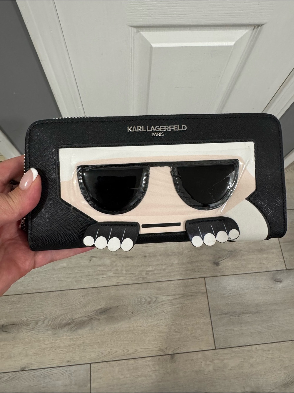 Karl Lagerfeld Black Wallet with Sunglasses Applique and Nude Accent